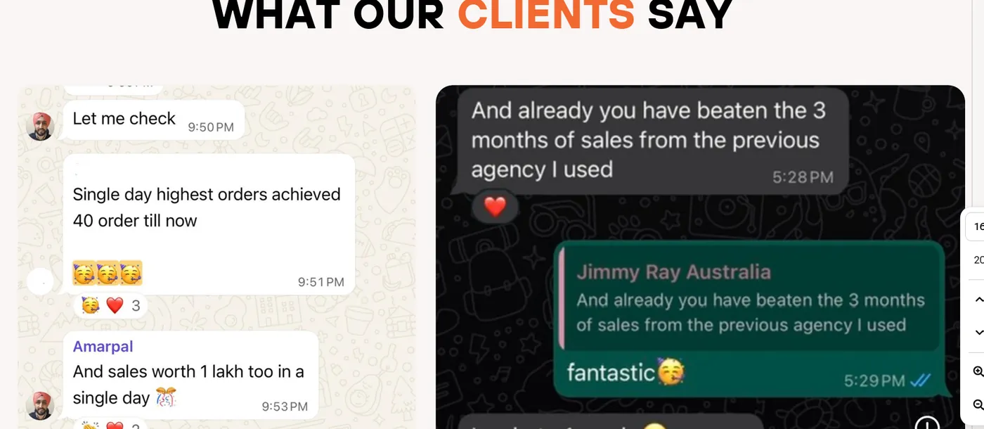 Client WhatsApp feedback about sales performance
